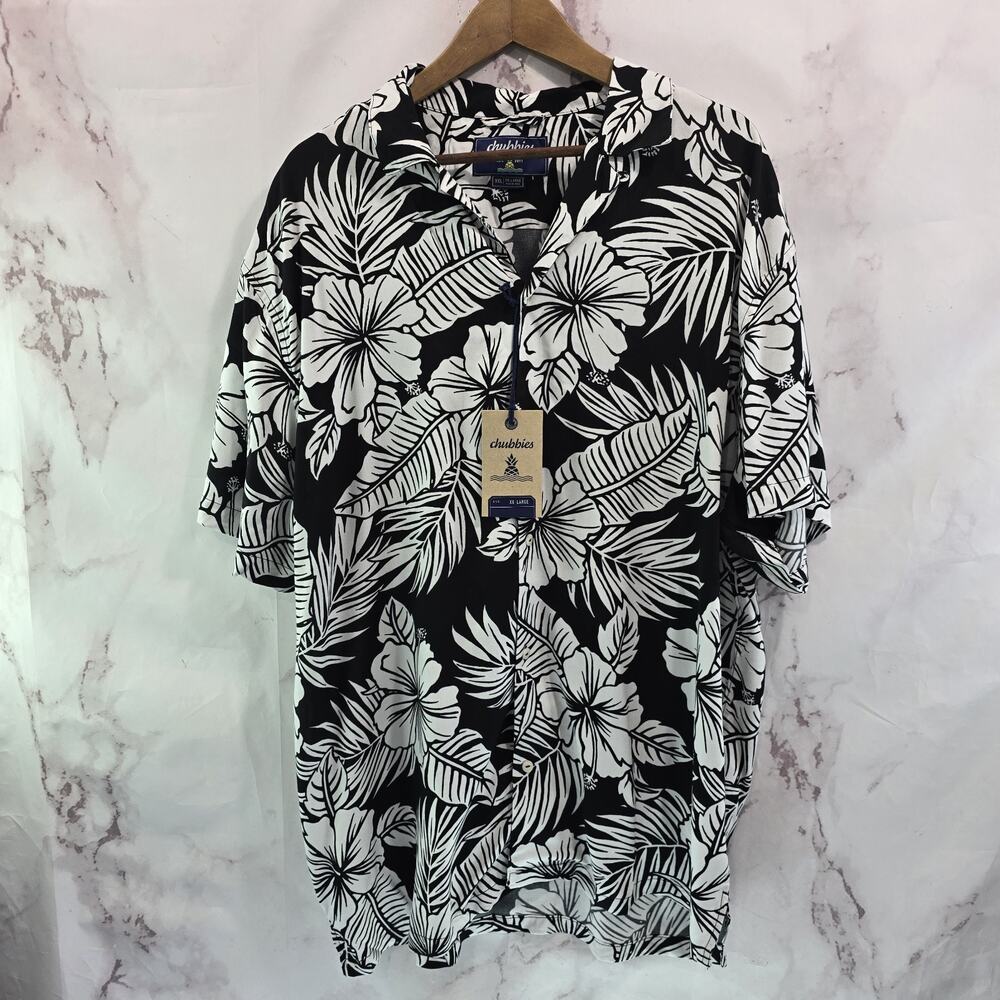 Chubbies Shirt Mens White Black Ferner Button Up Sleeve Sunday Short